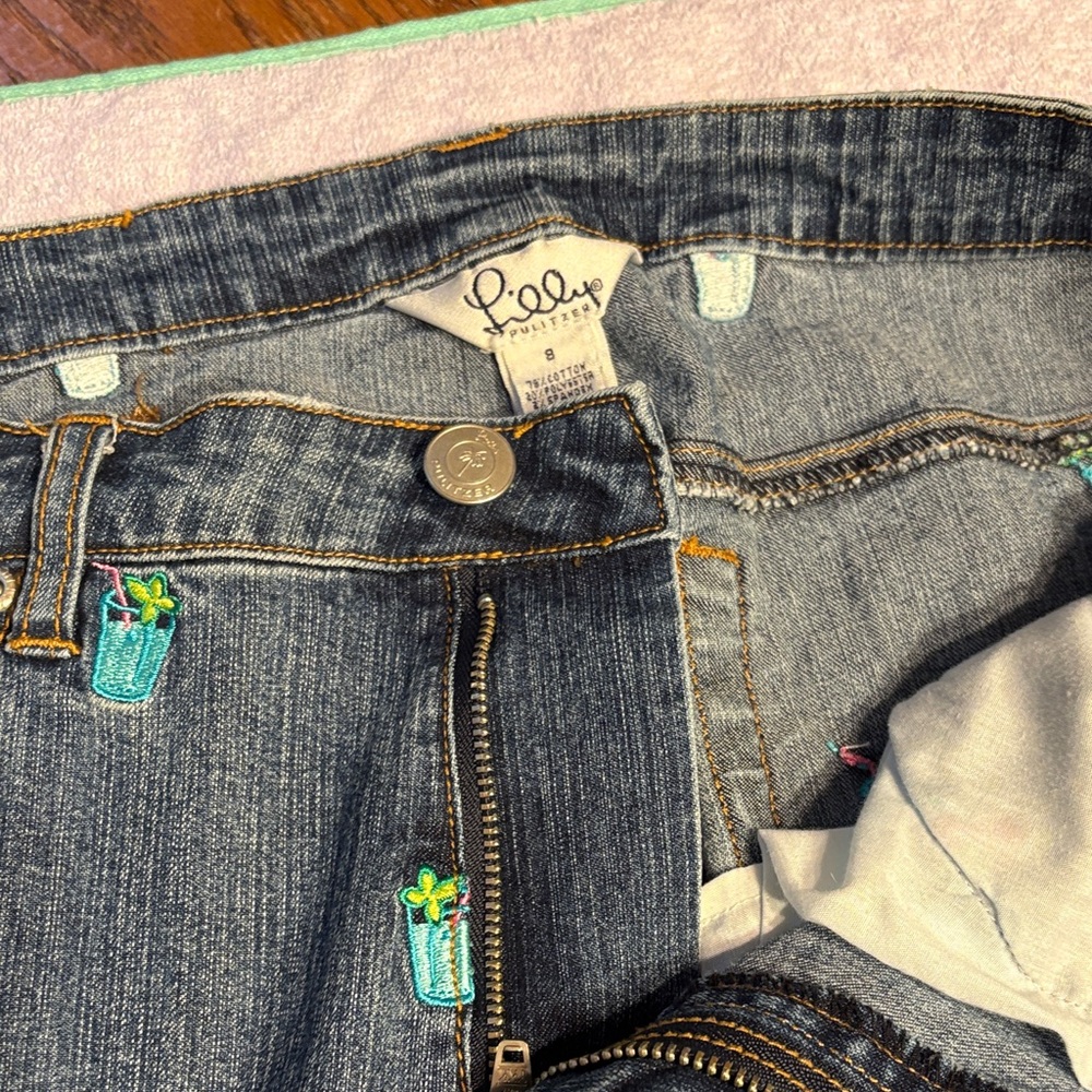 Lilly Pulitzer Women's Denim Jeans with Cocktail Embroidery